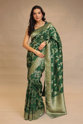 Emerald Green Silk Saree with Golden Floral Weave