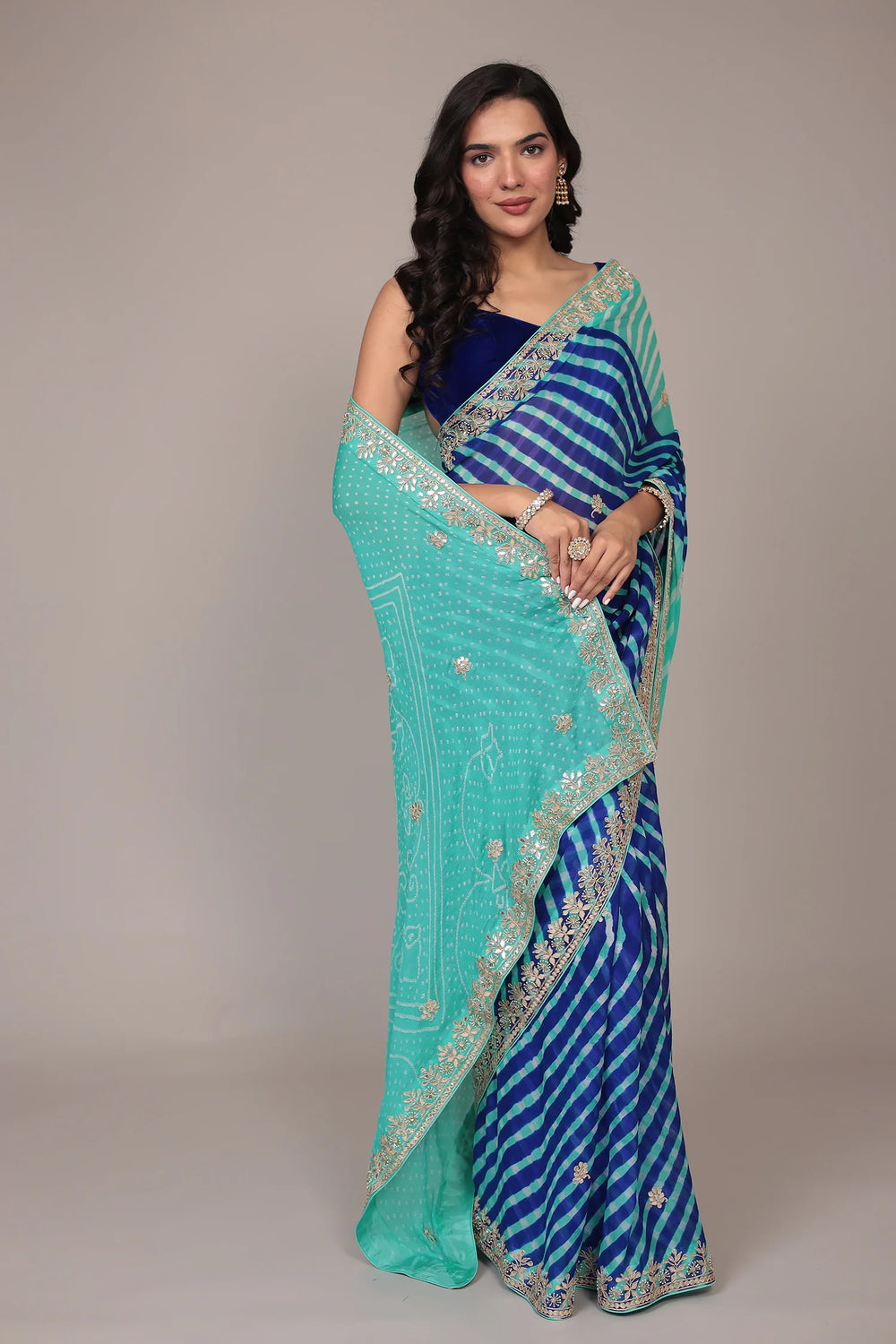 Ocean Breeze Striped Saree with Elegant Border