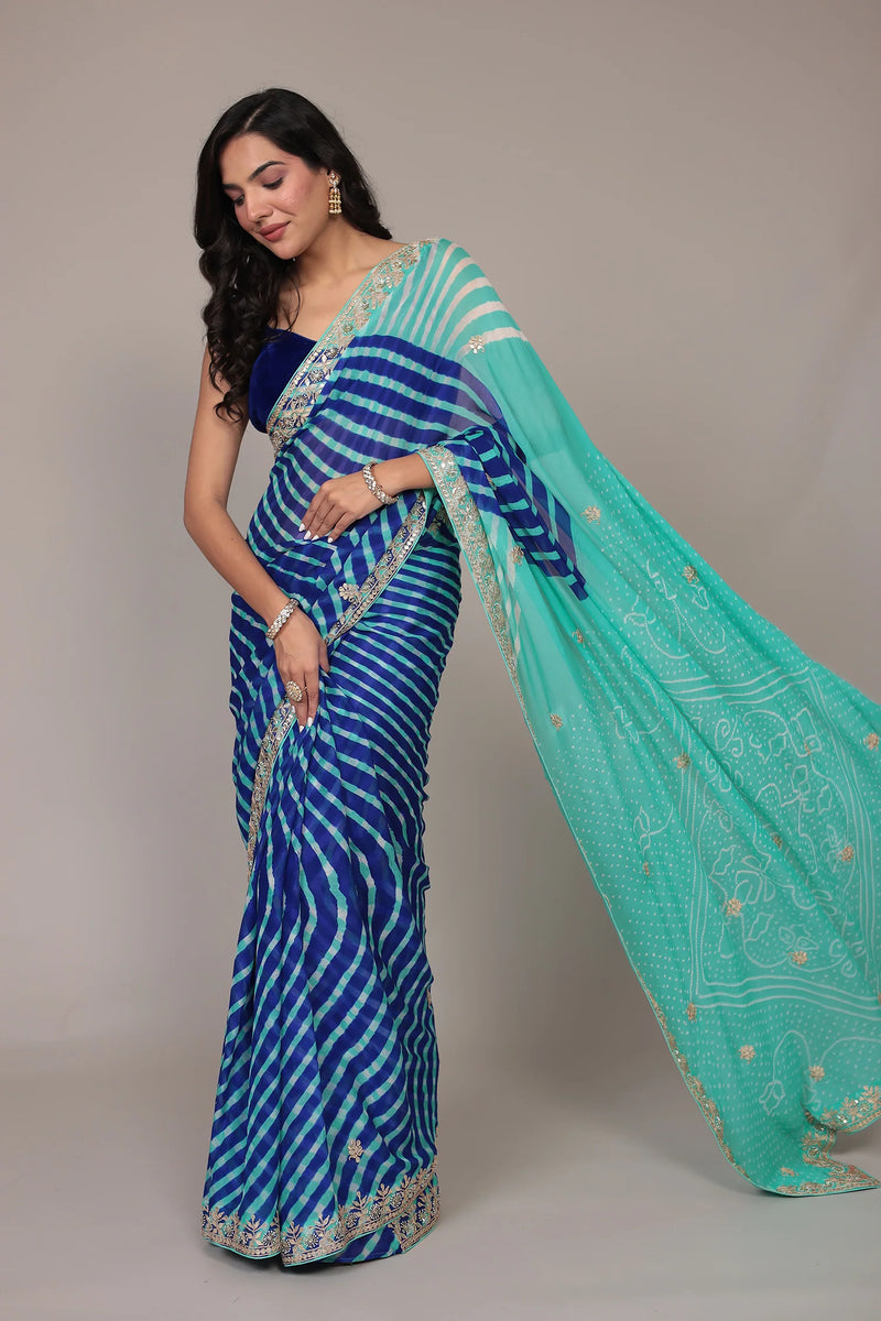 Ocean Breeze Striped Saree with Elegant Border