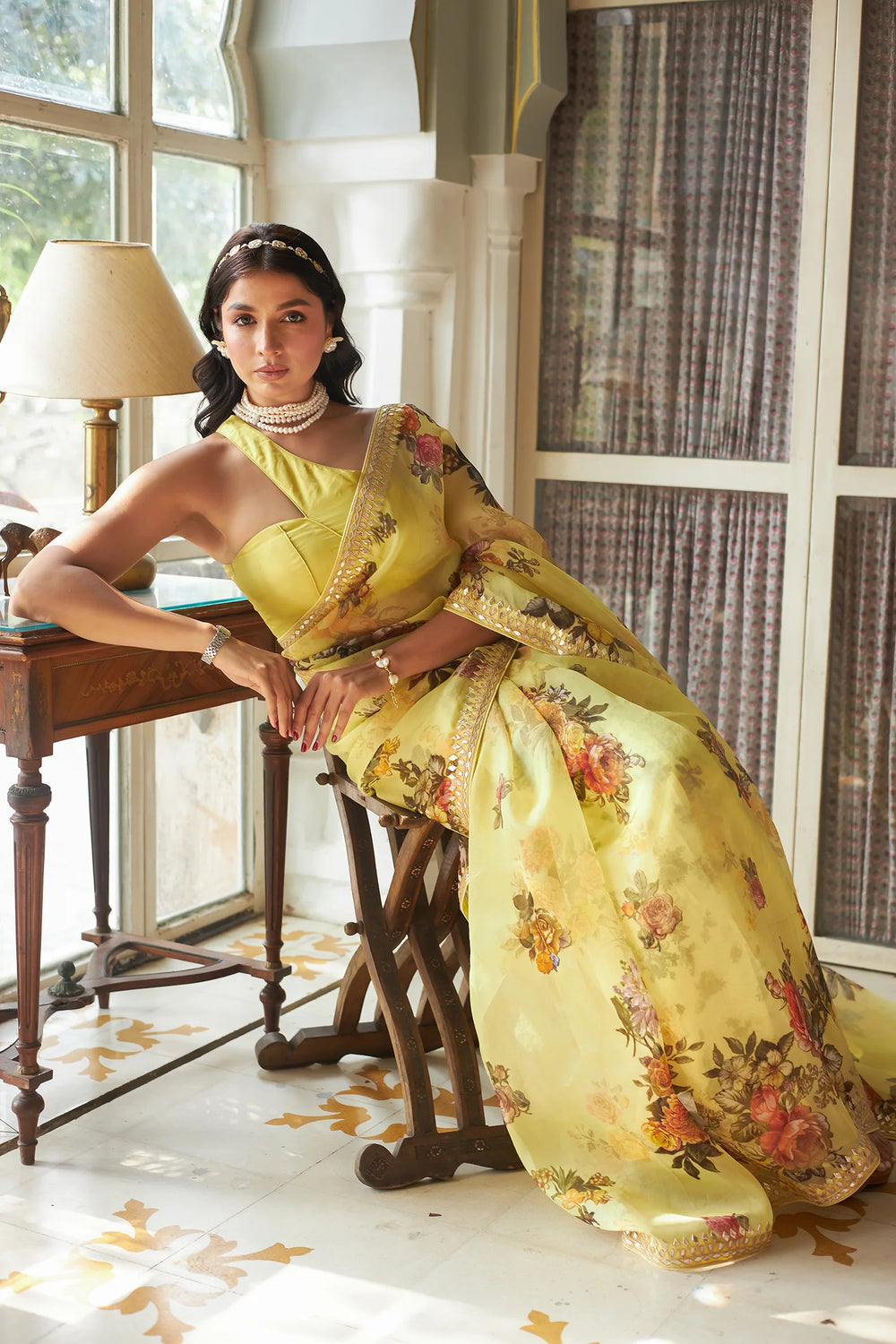 Yellow Floral Saree Look