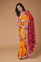 Sunset Bandhani Silk Saree with Embroidered Border