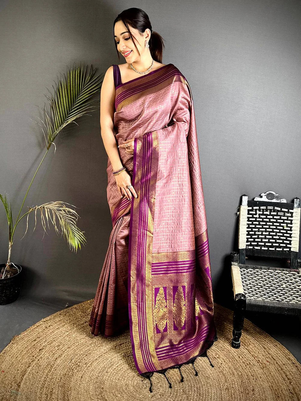 Pink and Purple Saree Look
