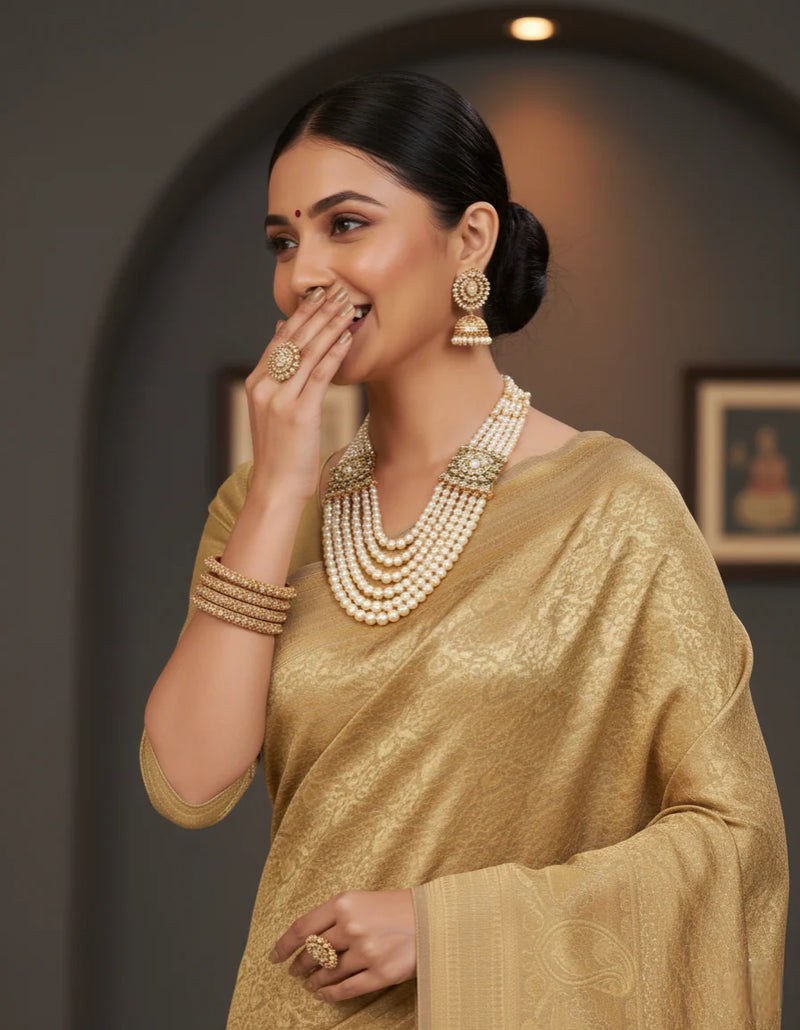 Gold Saree Simple Look