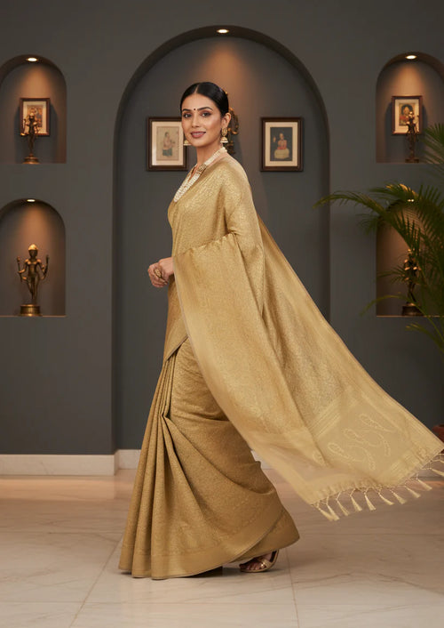 Gold Saree Simple Look
