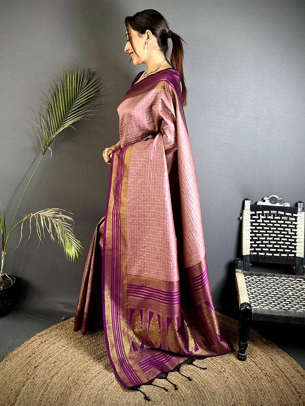 Pink and Purple Saree Look