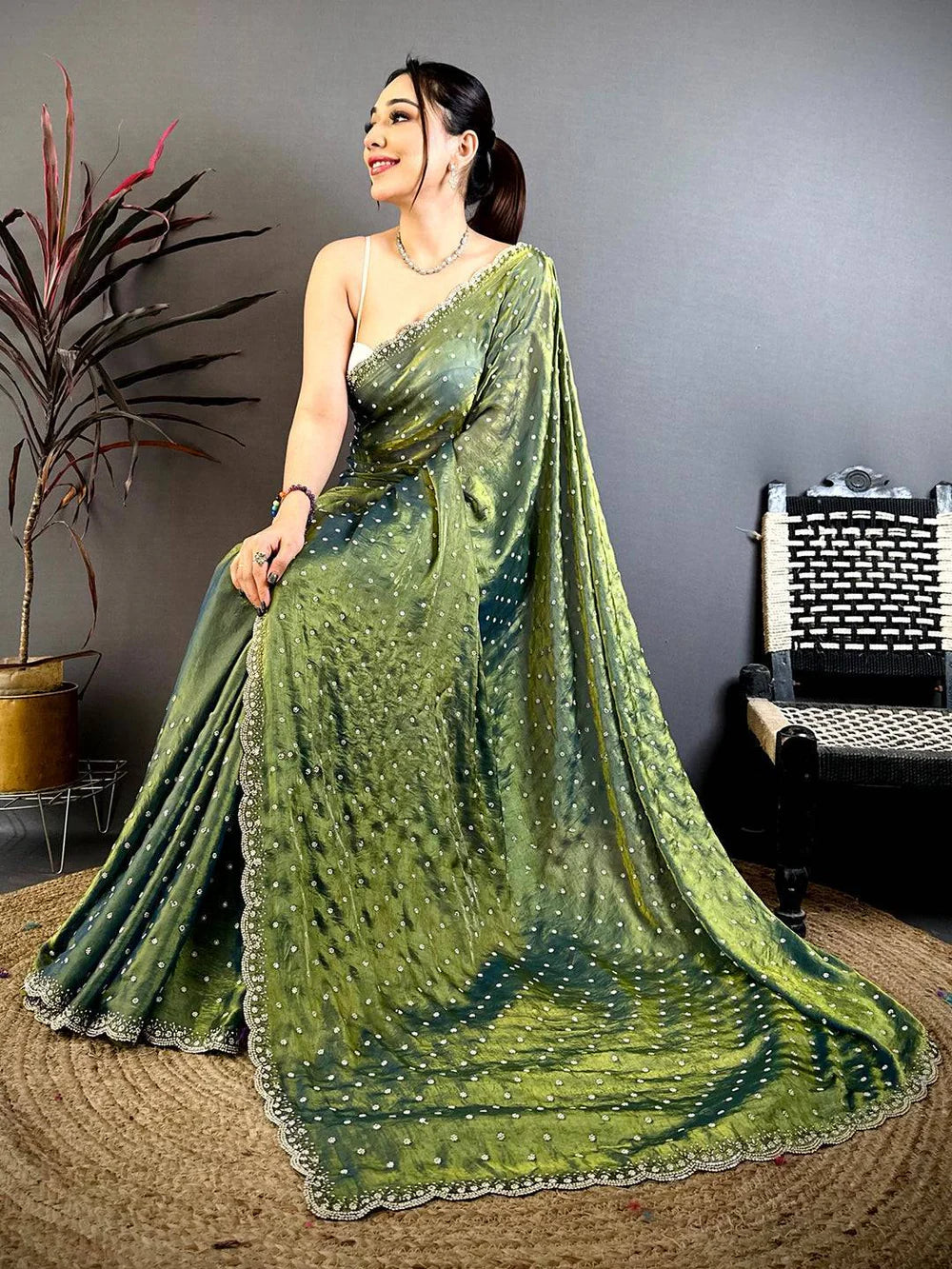 Green Saree Simple Look
