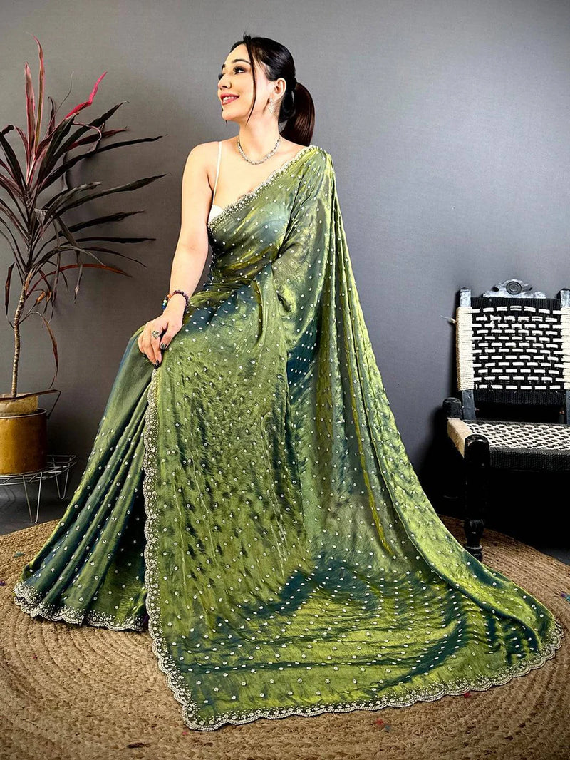 Green Saree Simple Look