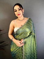 Green Saree Simple Look