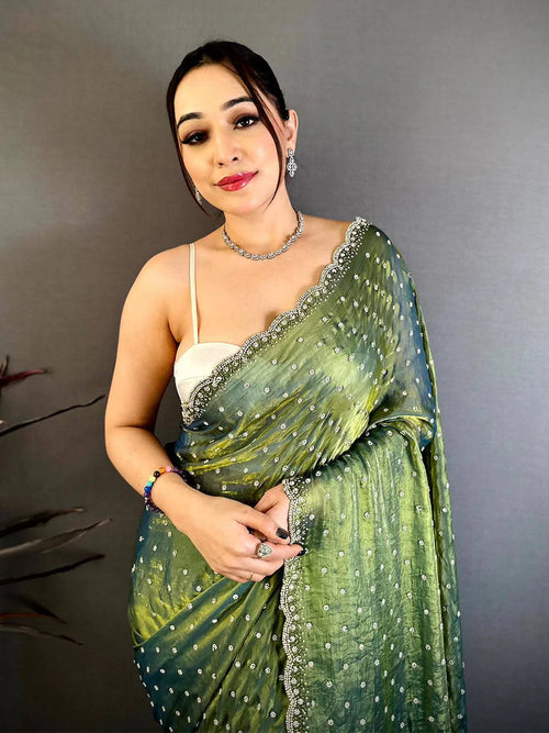 Green Saree Simple Look
