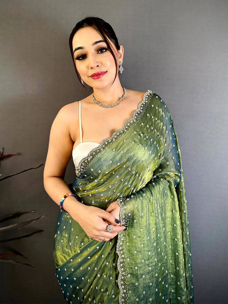 Green Saree Simple Look