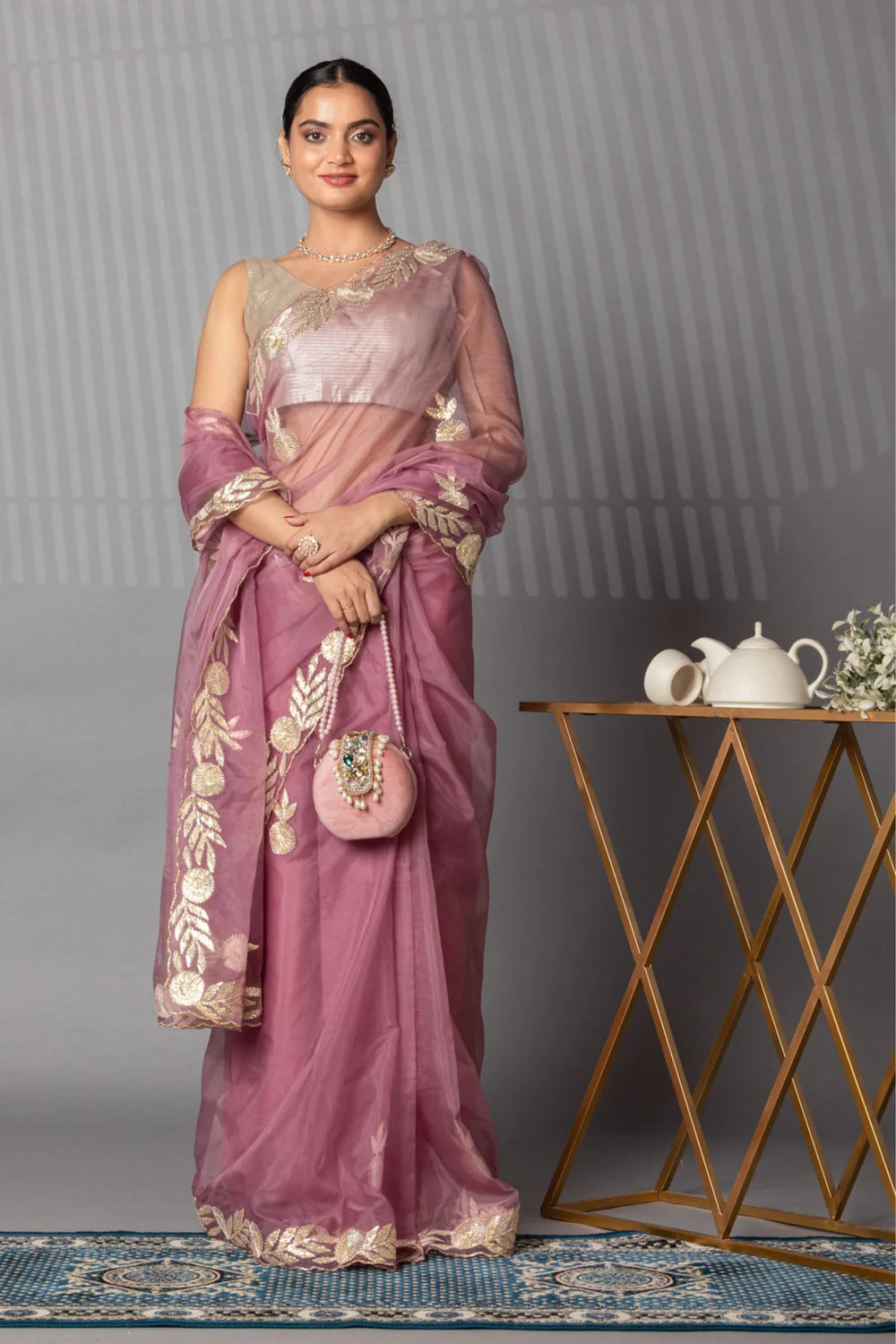 Pink Saree Simple Look