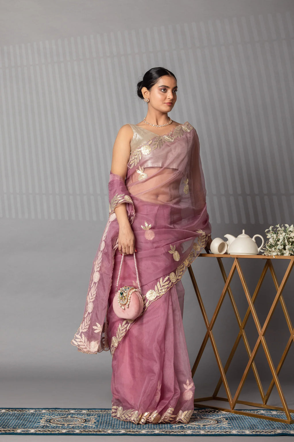 Pink Saree Simple Look
