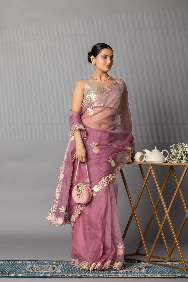Pink Saree Simple Look