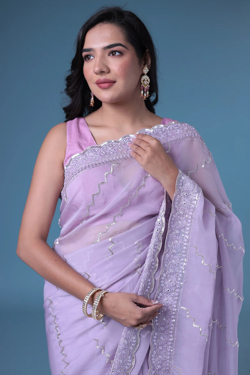 Light Purple Saree Simple Look